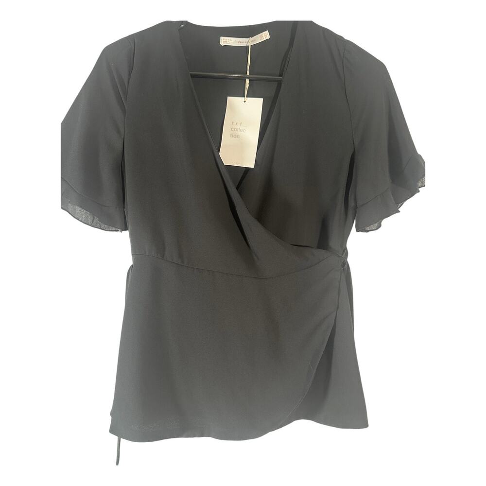 NWT - Zara Trafaluc Wrap Top with Flutter Sleeves – Black – Size XS - Picture 3 of 7